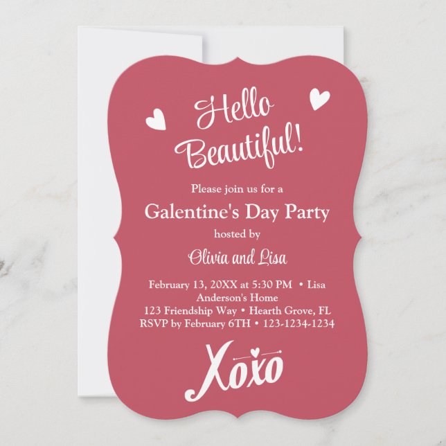 Invitation Bonjour Belle ! Pink XOXO Galentine's Day Party (Devant)