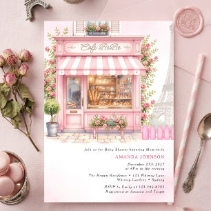 Invitation Bonjour Café Bebe Bébé Rose Baby Shower 