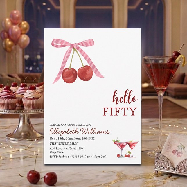 Invitation Bonjour Cinquante Martini Cerise Anniversaire (Créateur téléchargé)