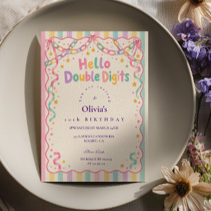 Invitation Bonjour Double Chiffres Anniversaire Pastel Arc-en