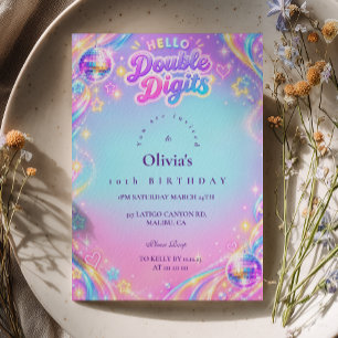 Invitation Bonjour Double Chiffres Anniversaire Pastel Disco