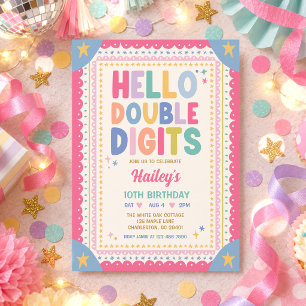 Invitation Bonjour Double Chiffres Fille Fantaisiste 10ème An