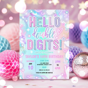 Invitation Bonjour Double Chiffres Tie Dye Neon 10e anniversa