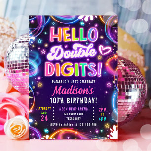 Invitation Bonjour Double Chiffres Tween Neon Glow Girl Anniv