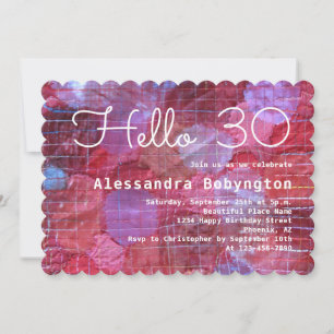 Invitation Bonjour fête de 30 ans rouge rose blanche fille