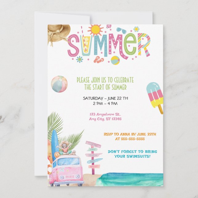 Invitation bonjour fête d'été  (Devant)