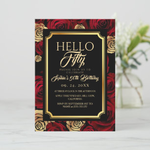 Invitation Bonjour Fifty Black Burgundy Rose 50e Anniversaire