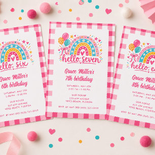 Invitation Bonjour Huit Fille Anniversaire Gingham Rainbow 