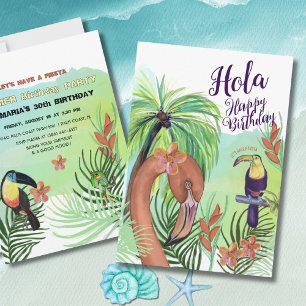 Invitation Bonjour Joyeux Anniversaire - Flamant Tropical Tou