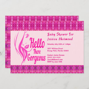 Invitation Bonjour Lady Face Motif rose Baby shower