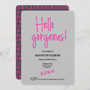 Invitation Bonjour magnifique Galentine's Day xoxo rose gris