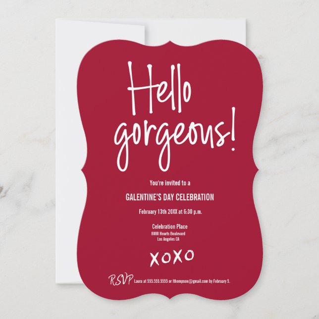 Invitation Bonjour magnifique Galentine's Day xoxo Rouge pers (Devant)