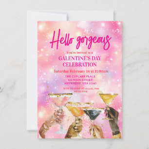 Invitation Bonjour magnifique journée de Galentine rose paill