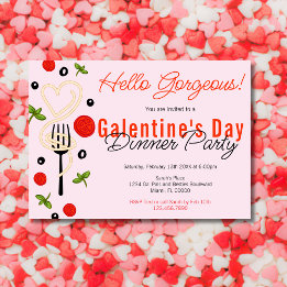 Invitation Bonjour magnifique Pink Galentine's Day Dinner Par