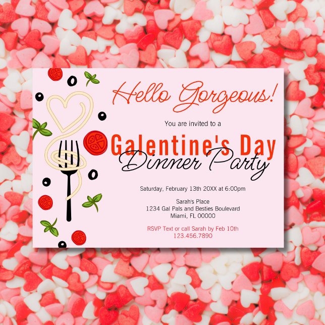 Invitation Bonjour magnifique Pink Galentine's Day Dinner Par (Créateur téléchargé)