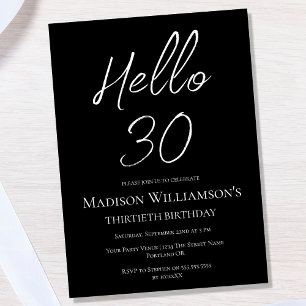 Invitation Bonjour Noir & Blanc 30   Fête d'anniversaire 30 a