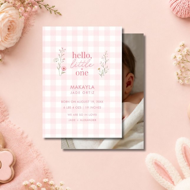 Invitation Bonjour Petite Photo Bébé Fille Naissance (Hello Little One Photo Baby Girl Birth Invitation)