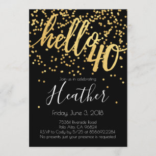 Invitation Bonjour Quarante 40e anniversaire Gold et Noir Con