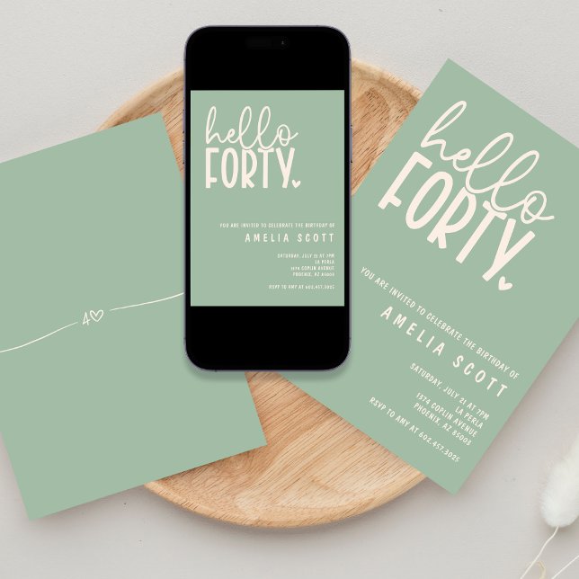 Invitation Bonjour Quarante-40e anniversaire Sage moderne min (Créateur téléchargé)