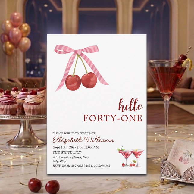 Invitation Bonjour Quarante et Un Anniversaire Cherry Martini (Créateur téléchargé)