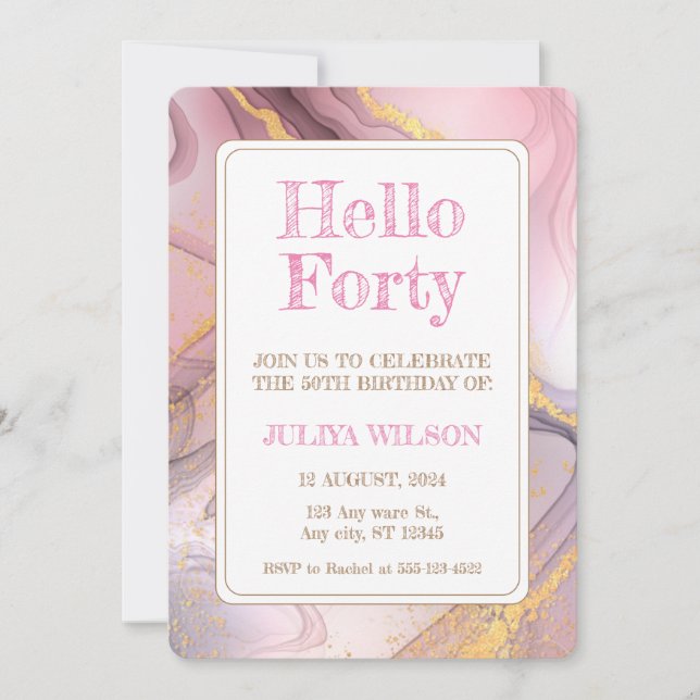 Invitation Bonjour quarante Gold parties scintillant rose fêt (Devant)