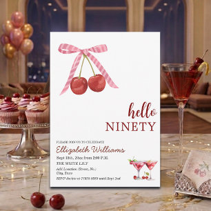 Invitation Bonjour Quatre-Vingt-Dix Anniversaire Cherry Marti