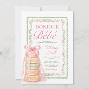Invitation Bonjour Rose Tour de Macarons Français Baby Shower