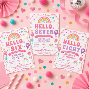 Invitation Bonjour Sept Fille Arc-en-ciel 7ème Anniversaire