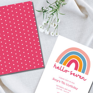 Invitation Bonjour Sept Rainbow Girl's 7th Birthday