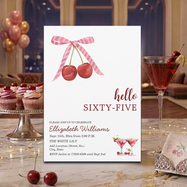 Invitation Bonjour Soixante-Cinq Cherry Martini Fête d'annive (Créateur téléchargé)