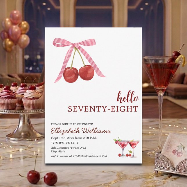 Invitation Bonjour Soixante-Dix-Huit Cherry Martini Fête d'An (Créateur téléchargé)