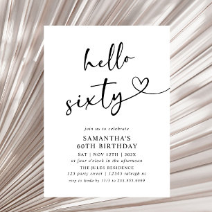 Invitation Bonjour soixante moderne 60 ans noir et blanc