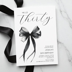 Invitation Bonjour Trente Bow noir et blanc 30e anniversaire