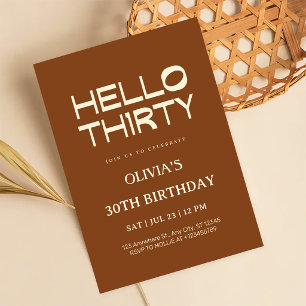 Invitation Bonjour Trente Crème Marron Chic 30e Anniversaire