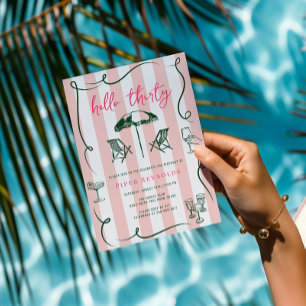 Invitation Bonjour Trente Moderne Écriture Rose 30ème