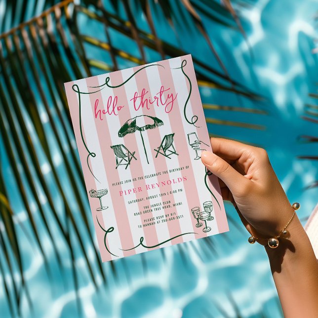 Invitation Bonjour Trente | Moderne Écriture Rose 30ème  (Créateur téléchargé)