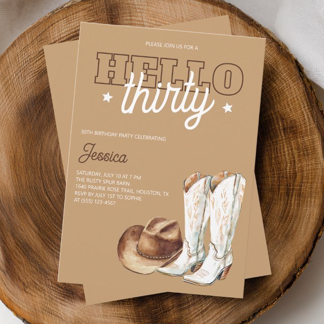 Invitation Bonjour Trente Rustique Campagne 30e Fête d'annive (Hello Thirty Rustic Country 30th Birthday Party Invitation)