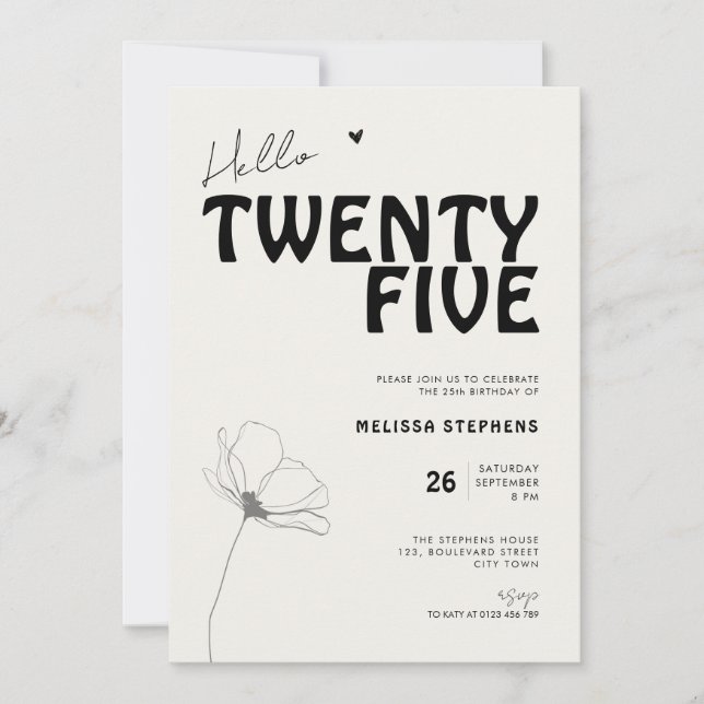 Invitation Bonjour Twenty Five Bold Typography 25e Anniversai (Devant)
