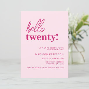 Invitation Bonjour Vingt moderne Blush rose fête d'anniversai