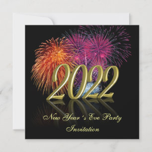 Invitation Bonne année 2022 Feux d'artifice en or