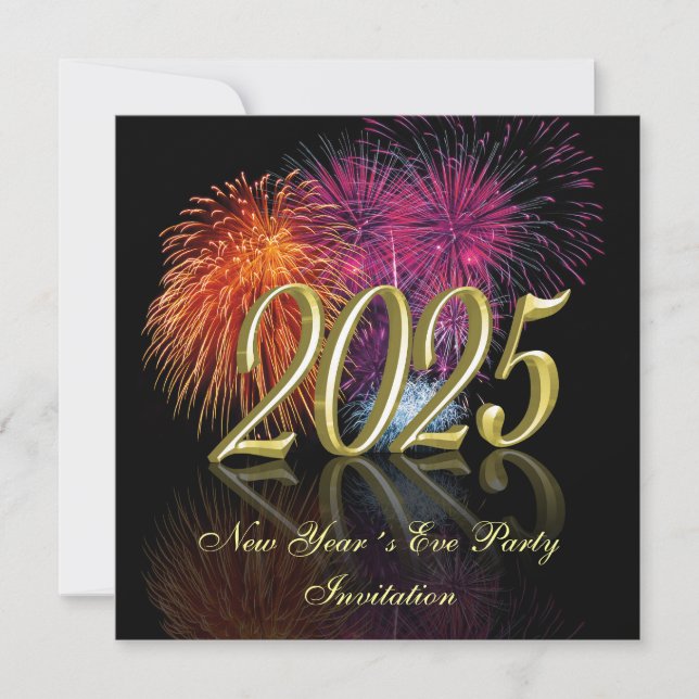 Invitation Bonne année 2025 Feux d'artifice en or (Devant)
