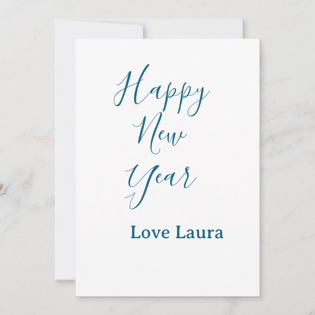 Invitation Bonne année ajouter nom amour bleu simple minimal  (Devant)