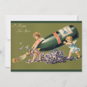 Invitation Bonne année, anges vintage avec du champagne