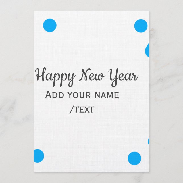 Invitation Bonne année bleue à pois joyeuse ajoutez nom simpl (Devant)