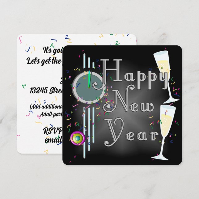 Invitation BONNE ANNÉE ! Compte à rebours au Champagne (Devant / Derrière)