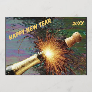Invitation Bonne année débouchée de feux d'artifice de