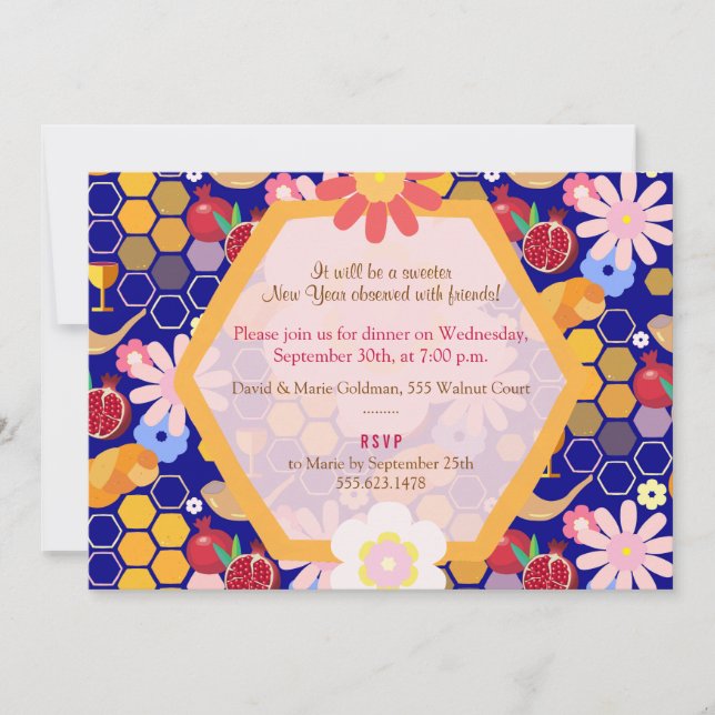 Invitation Bonne année juive Rosh Hashanah Motif floral (Devant)