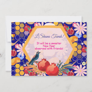 Invitation Bonne année juive Rosh Hashanah Motif floral