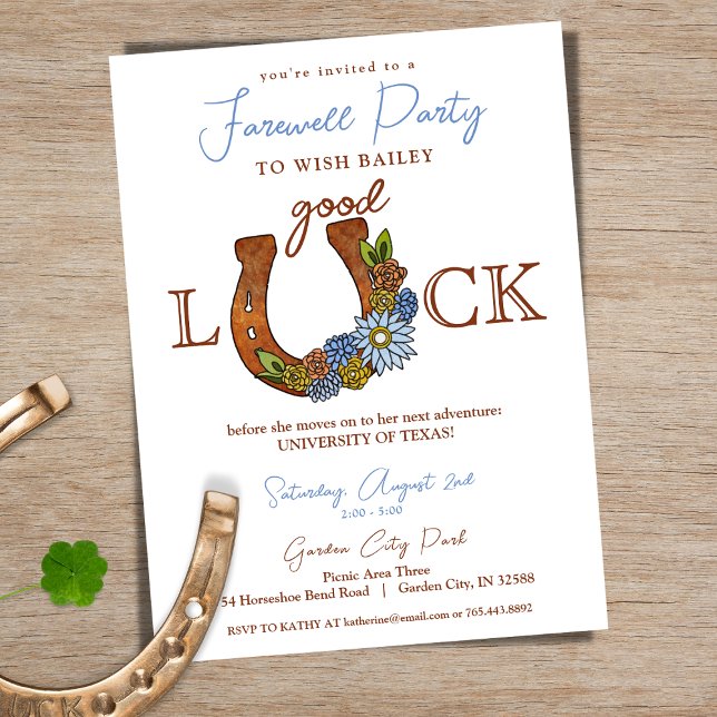 Invitation Bonne chance Floral Horseshoe Fête d'adieu (Horseshoe Good Luck Going Away Party Invitation)