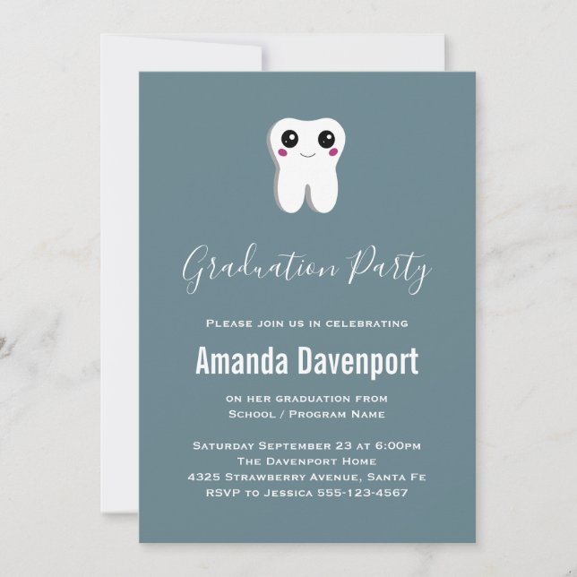 Invitation Bonne dent dentaire souriante mignonne Graduation (Devant)